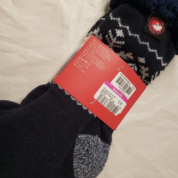CANADA Weather Gear SHERPA LINED Men’s Cabin Socks ~ Size 6-12~ Navy Snowflakes - Picture 4 of 6